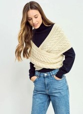 Aran Irish Crossover Wrap 100 Premium Merino Wool Cable Sweater Made in Ireland