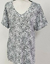 Women's Tshirts Casual V Neck Short Sleeve Loose Summer Tunic Tops, Leoprint 1,S