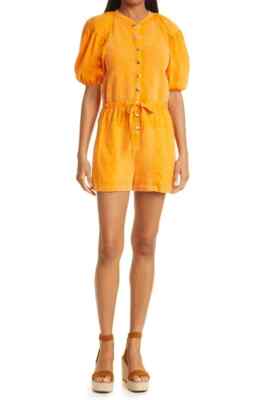 ULLA JOHNSON Romper Womens Petite P Orange Button Up Playsuit Jumpsuit OWEN