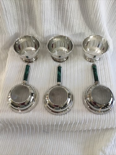 (1) EACH SILVER PLATED STRAINERS/INFUSERS WITH FAUX GREEN OR BLUE MARBLE HANDLES - Picture 5 of 12