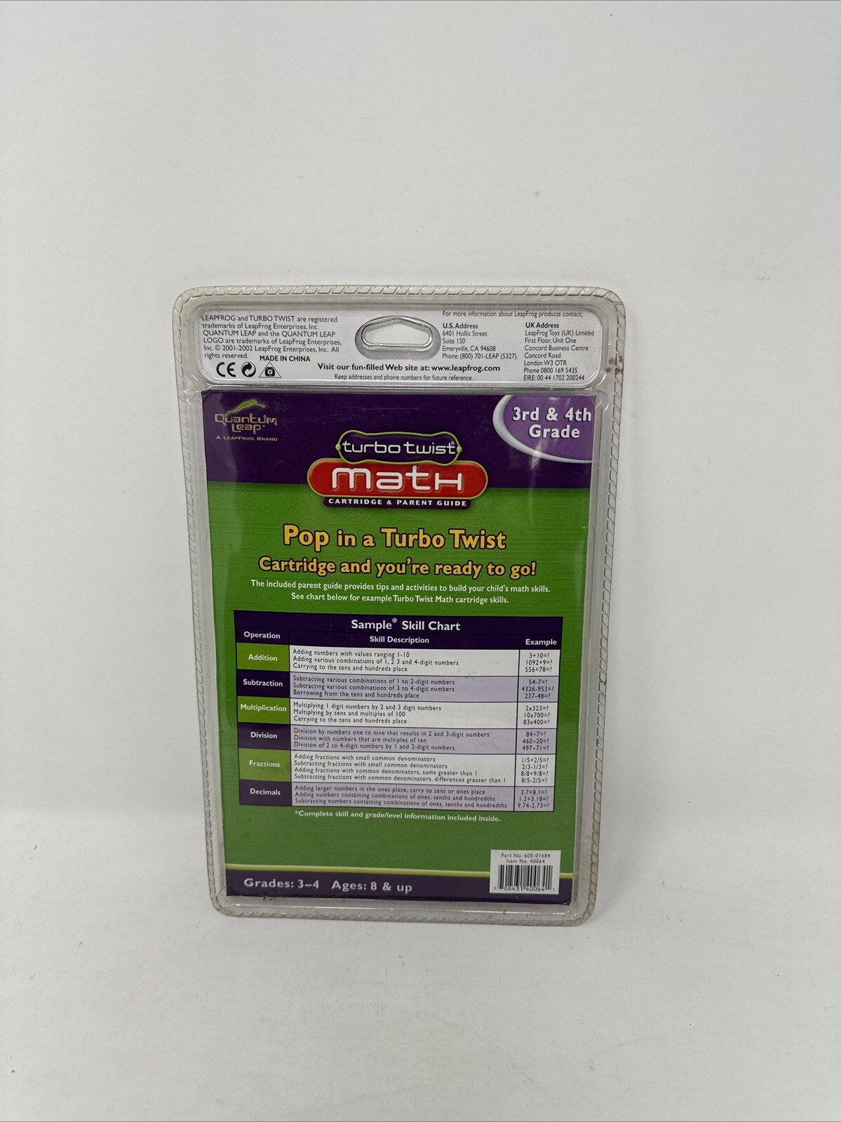 Turbo Twist Quantum Leap Math 3rd 4th Grade Educational Game Cartridge