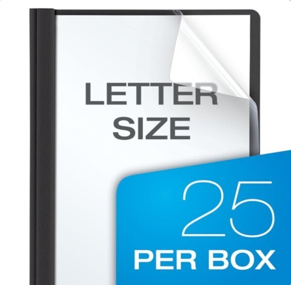 Oxford Clear Front Report Covers, Black, Letter Size, 25 per box