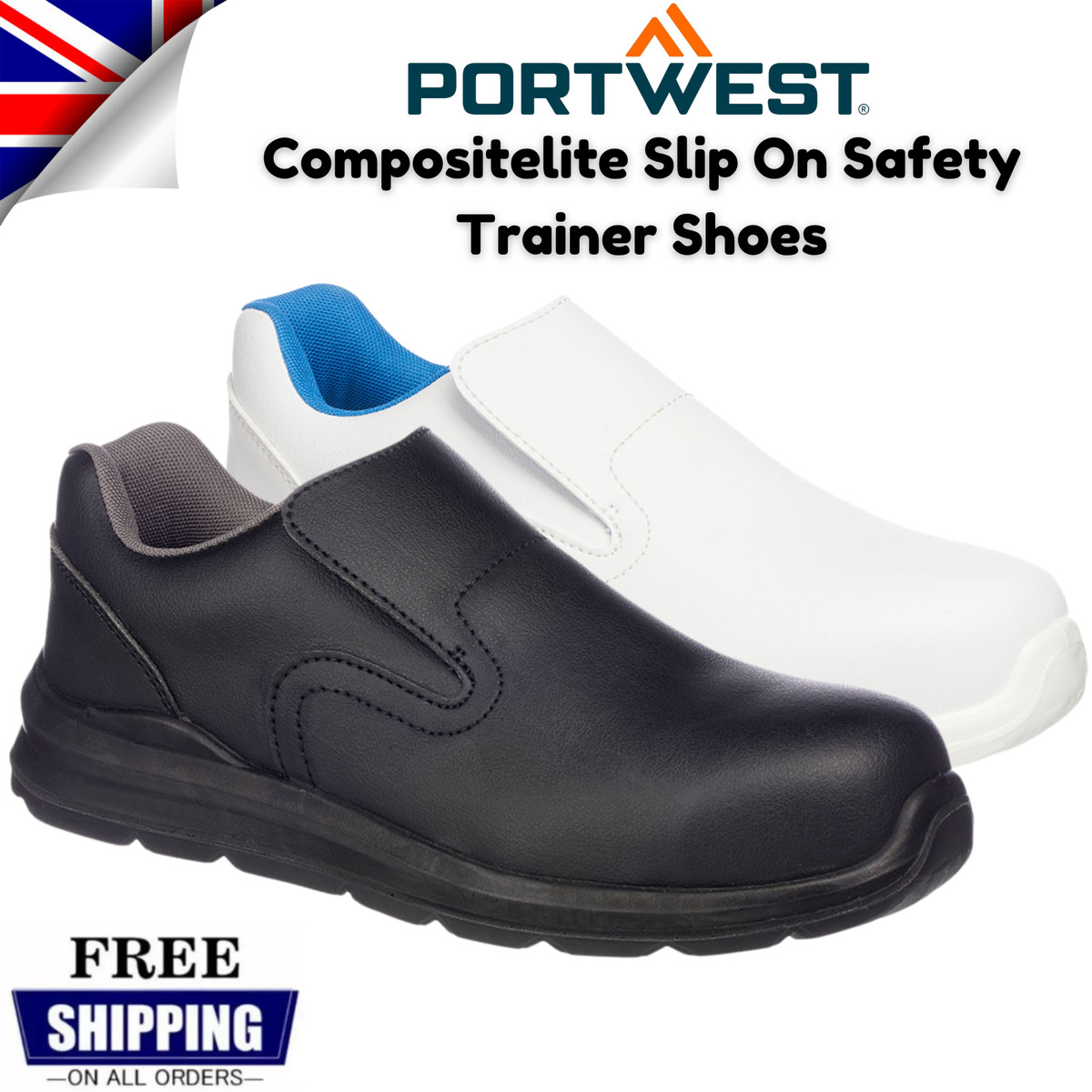 Portwest Compositelite Entrenador de Seguridad Sin Cordones Catering Alimentos Hospital Trabajo Zapatos