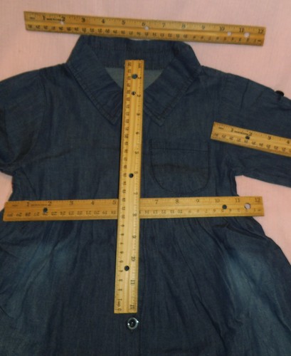 2T GIRLS Denim Dress *NEW* adjustable roll up long sleeves Button down front - Picture 3 of 5