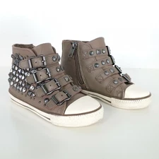 Ash Leather Sneaker Vava Girls Toddler 9.5 26 Taupe Gray Studded Embellished
