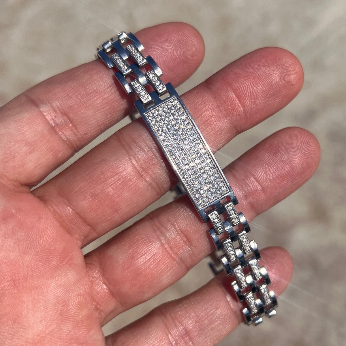 Mens 925 Sterling Silver Presidential ID Bracelet Hip Hop Mens 925 Sterling Silver Presidential ID Bracelet Hip Hop