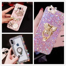 Girl Rhinestone Bling Glitter Diamond Shockproof Clear Back Phone Case Cover