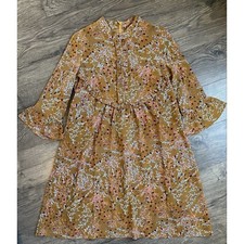 EUC Womens Mu Yi 3/4 sleeve floral flowy dress Ruffle lined size S
