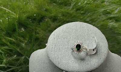 Ring Size 8 NWT JTV Emerald & White Zircon Rhodium Over Sterling Silver