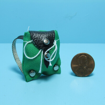 Dollhouse Miniature Green Fabric Backpack with Straps B0409
