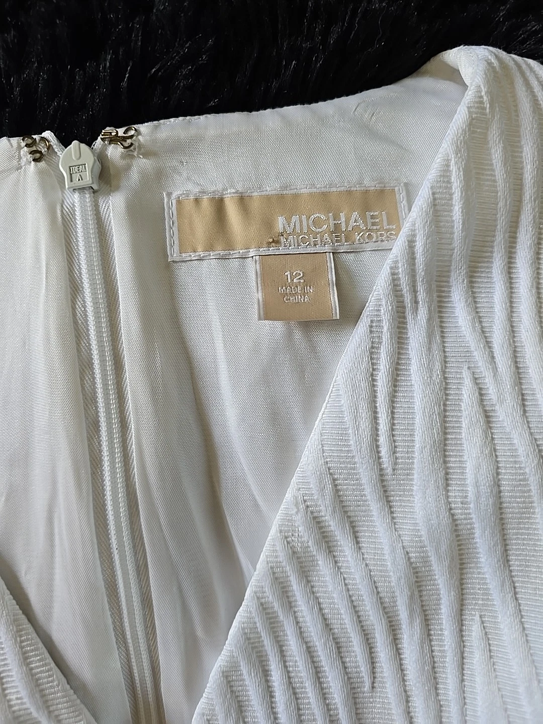 Abito midi Michael Kors bianco con fodera in seta taglia 12