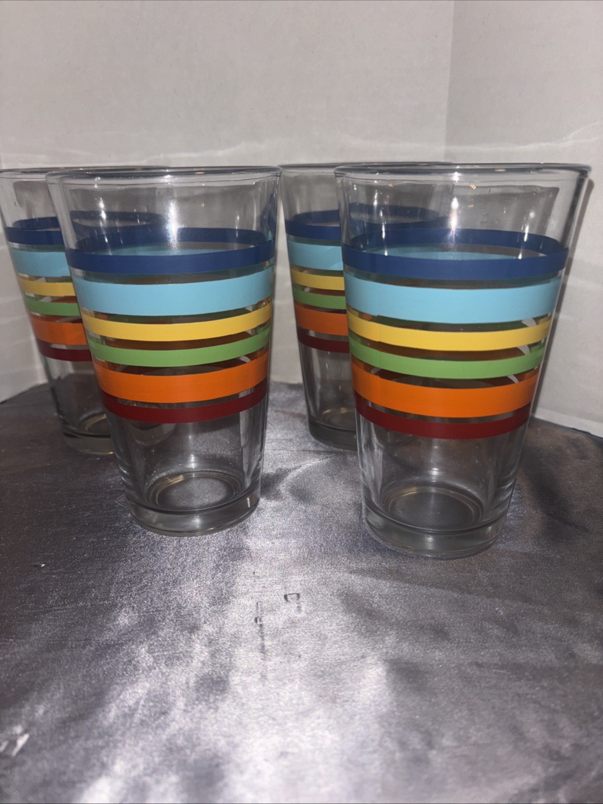 Vintage Libbey Fiesta Mambo Rainbow Striped Tumblers Set of 4