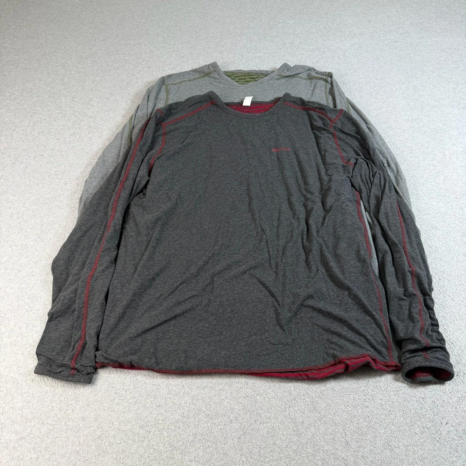 Marmot Shirt Mens XL Gray Striped Long Sleeve Stretch Reversible Hike Outdoor x2