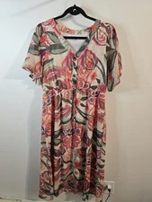 Baltic Born Button Front Floral Junie Dress  Sz L Boho Flowy Casual Chic