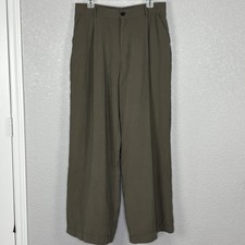 Zara Womens Trousers High-Waist Wide-Leg Pleated Tencel Khaki Sz L