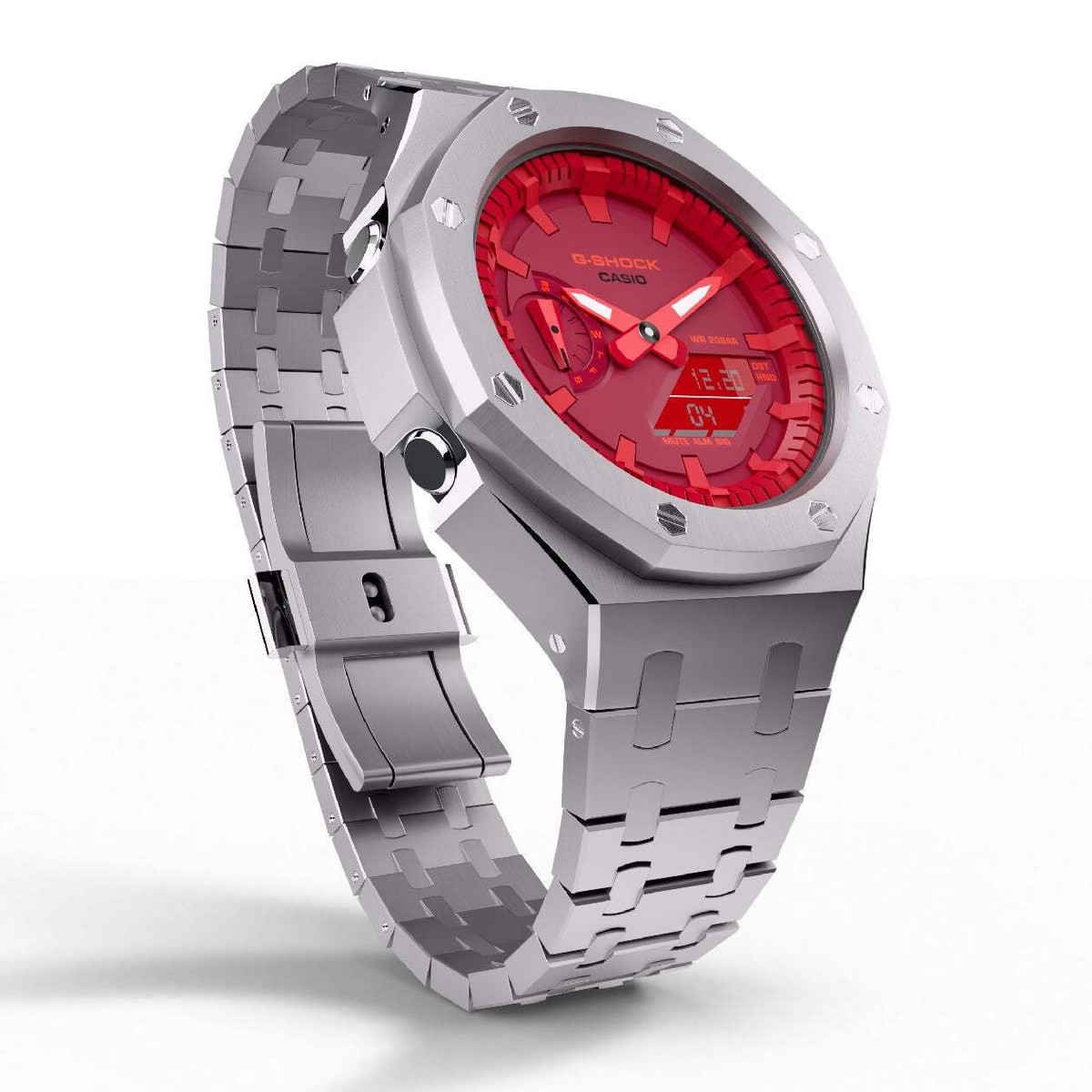 Casioak Mod Custom Metal Watch GA-2100-4A Red Dial Steel GA2100 | eBay