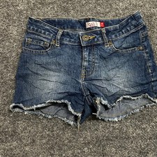 SO Denim Shorts Girls Size 10 Dark Wash Raw Cutoff Hem Stretch Casual Summer