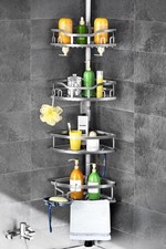 HAMITOR Corner Shower Caddy Tension Pole: Rustproof Stable 4-Tier Bathroom Organ