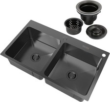 30 Inch Drop in Double Bowls Kitchen Sink with Nano Coating,30x18 Inch Black Han