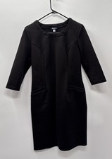 Edwards Black Sheath Dress Size 8 Career Office Stretch 3/4 Sleeve Pockets