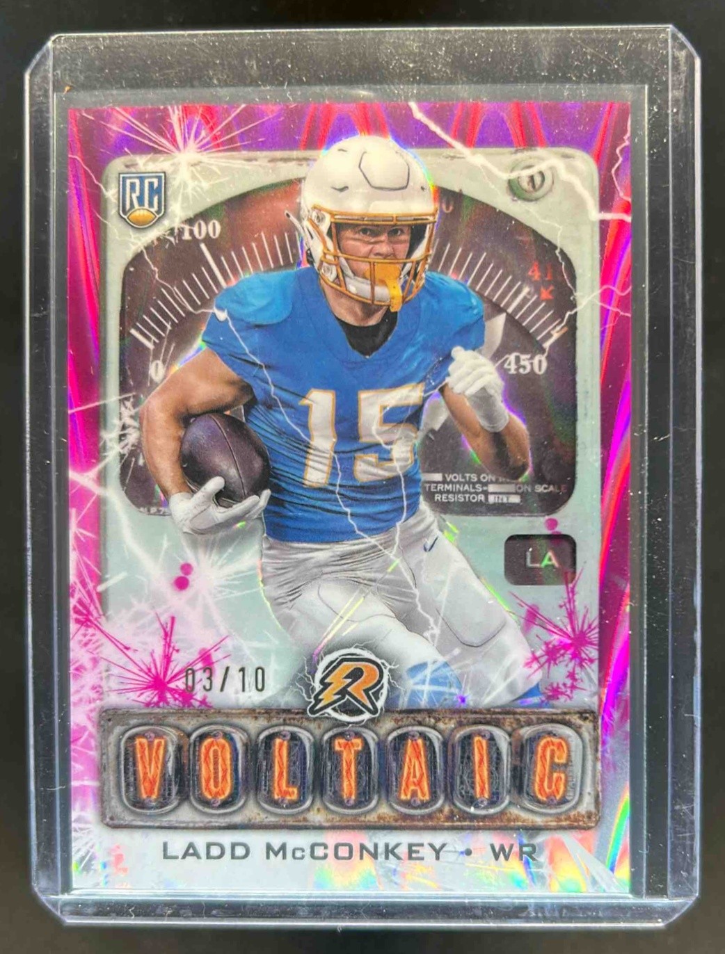 2024 Topps Resurgence Ladd McConkey Voltaic Pink Power Surge RC #3/10 Chargers
