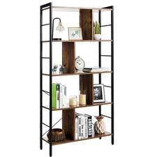 5-Tier Bookshelf, Industrial Style Bookcase with Metal Frame, Free Standing S...