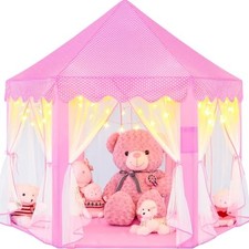 Princess Tent for Girls, Kids Play Tent with LED 01 Pink Tent and Star Lights