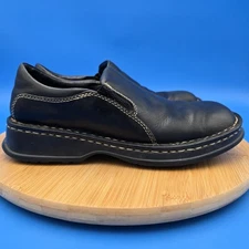 Born Womens WW3934 Black Leather Round Toe Slip On Clog Shoes Size US 8.5 EU 40