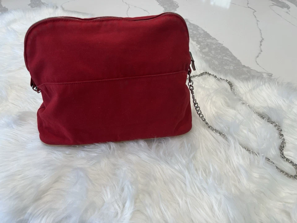 Auténtico Bolso de Cosméticos HERMES Bólido Bolso Cartera Lona Rojo De Colección con Cadena Foto 4 de 4