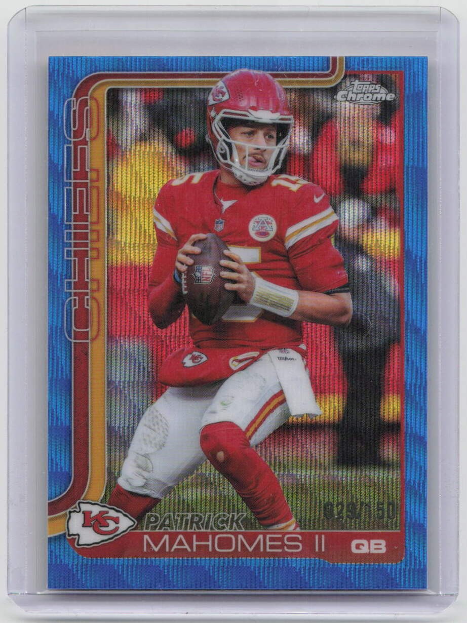 2025 Topps Chrome #148 Patrick Mahomes II Blue Wave Refractor /150