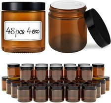 4 OZ Amber Glass Jars with Lids, 48 Pack Empty Candle Jars with Black Lids