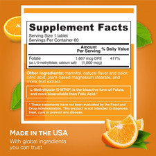 Dissolvable Folate 1,667 Mcg, L-Methylfolate, Sugar-Free, 2-Month Supply