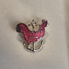 Vintage Small Rhode Island Red Chicken Hen Ships Anchor Lapel Pin Enamel