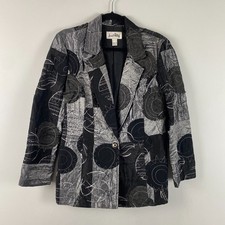 Joseph Ribkoff Blazer Size 10 Gray Black One-Button Art to Wear