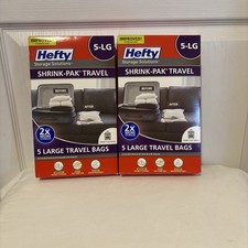 2 Boxes Hefty SHRINK-PAK 5 Large Travel Bags 22.5 L x 18 W