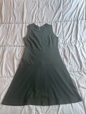 Zara Dark Green Sleeveless Knit Skater Dress Tiered Banded Waist Zip Back XL