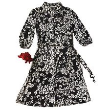 Worthington Shirt Dress Women S 4 6 Button Up Tie Waist Animal Print Puff Sleeve