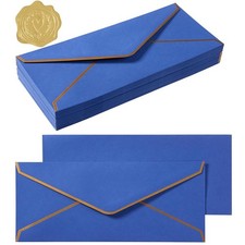 100 Pack 10 Business Envelopes with Gold Seals Blue Color
