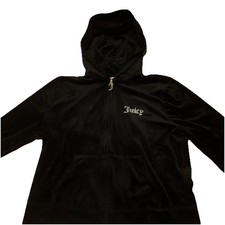 Juicy Couture Black Velour Zip-Up Hoodie Size L Y2K