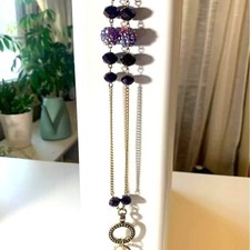 Lanyard Gold Tone with Purple Beads, Adjustable with Lobster Claw Clasp