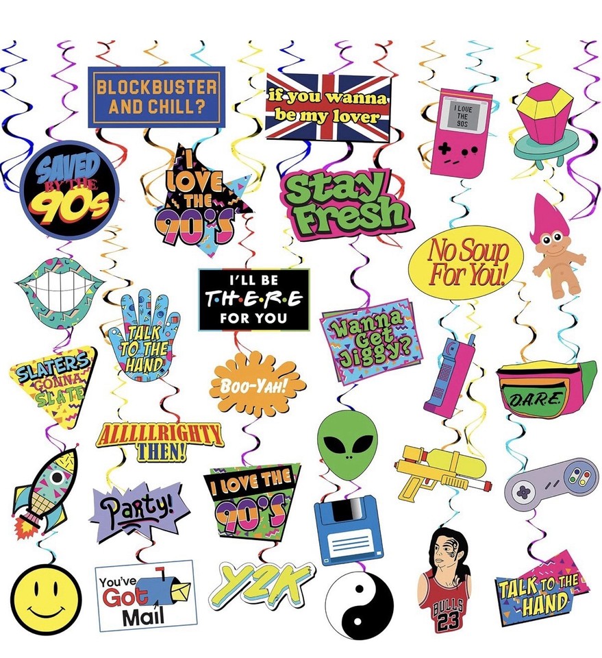 New 90s Theme Party Decorations 90’s Banner Foil Balloons Signs Can