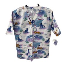 Disney Winnie The Pooh Characters Winter Snowman Print Scrubs NWT  Women's XS
