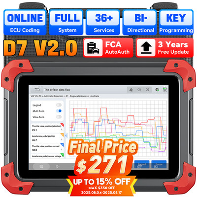 XTOOL D7 V2.0 Auto Full System Scan Tool Bidirectional OBD2 Scanner Key Program