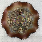 Vtg Northwood Grape And Cable Amethyst Carnival Ruffled Glass Bowl