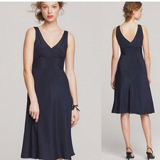 J Crew Sophia Dress Size 4 Navy Blue 100 Silk Fit  Flare Evening Cocktail