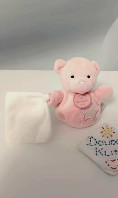 Doudou Et Compagnie Peluche Petit Ours Rose Carré Blanc Étoile Luminescente 11cm - Photo 1/4