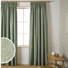Save 50% - Habitat Herringbone Pencil Pleat Curtains - Green -117cm x 137cm