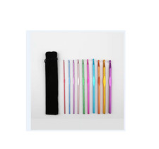 10 H&auml;kelhaken H&auml;kelnadel Metall H&auml;kelhalen-Set 15cm lang incl. schwarzer Tasche