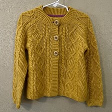 Mini Boden Chunky Cable Knit Cardigan Sunshine Yellow Cozy Soft Size 5 / 6