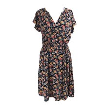 LOFT Floral Crinkle Drawstring Waist Unlined Shirt-Dress Size XS